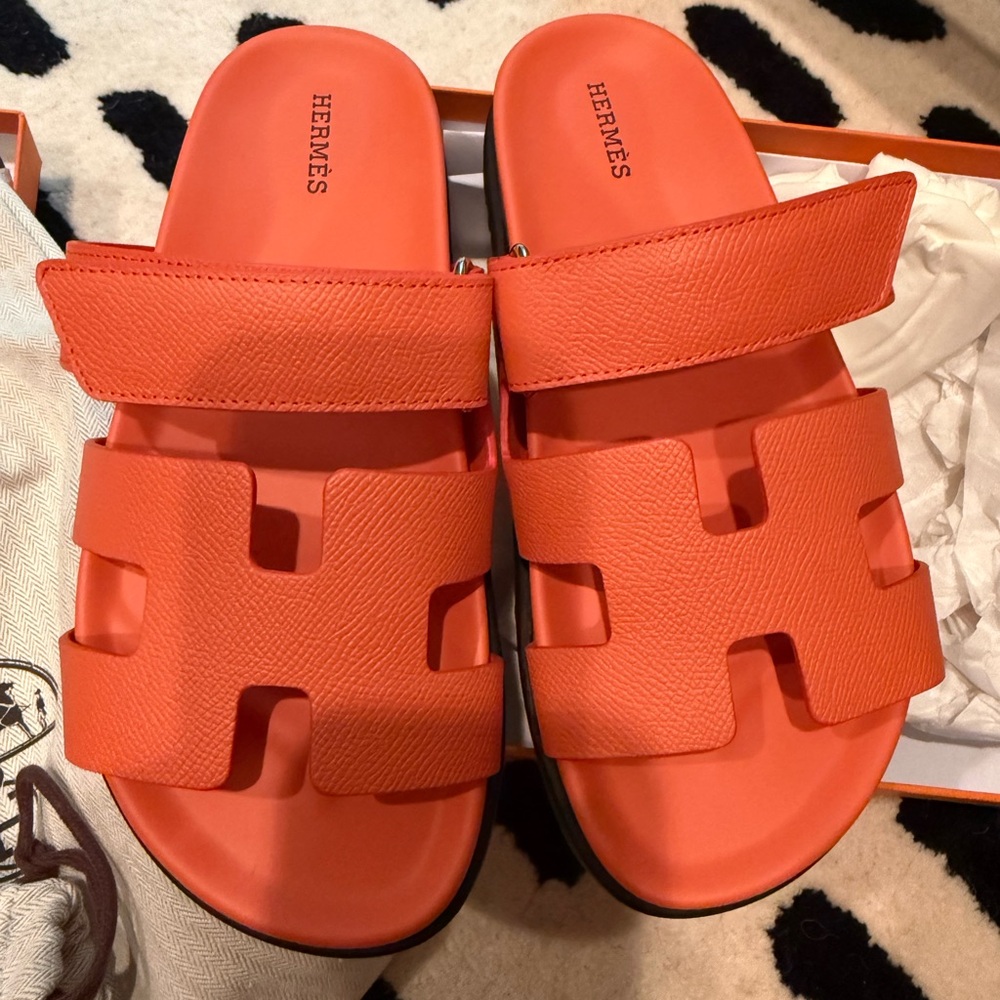 Hermes Chypre sandals in rose sorbet BNIB Authentic sz 38 orange coral color - Picture 9 of 13